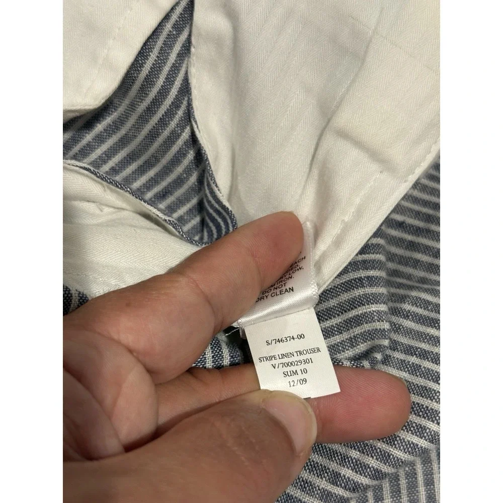 Banana Republic Trouser No. 718 Martin Fit Pants Women Size 8L Blue White Linen